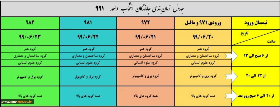 تمدید انتخاب واحد 991