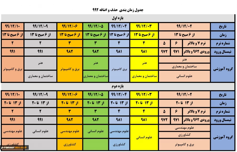 حذف و اضافه ترم 992  1