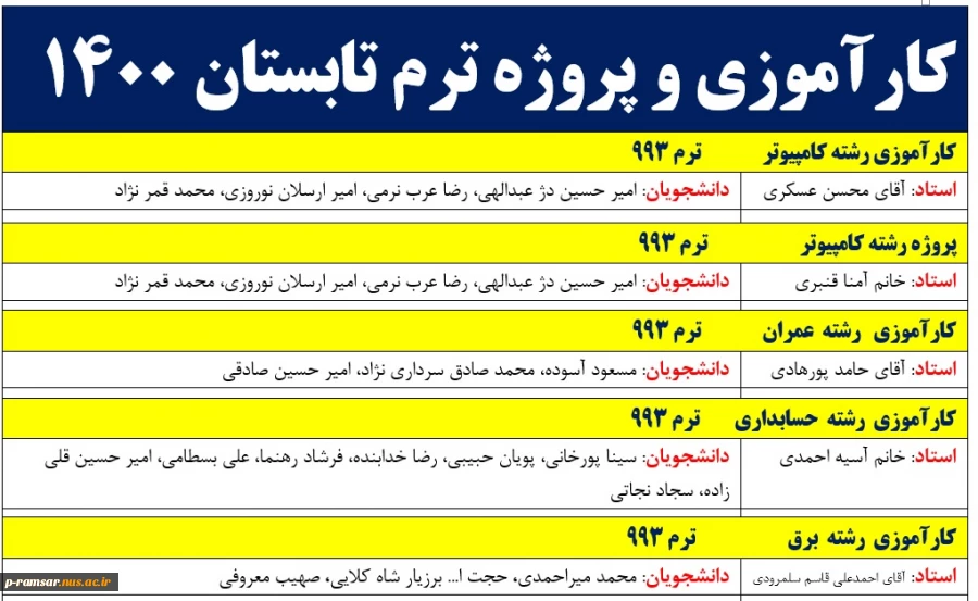 راهنمای کارآموزی و پروژه ترم تابستان 1400 3