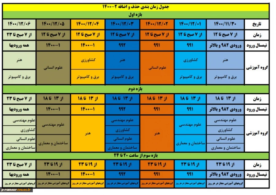 زمان بندی حذف و اضافه 2